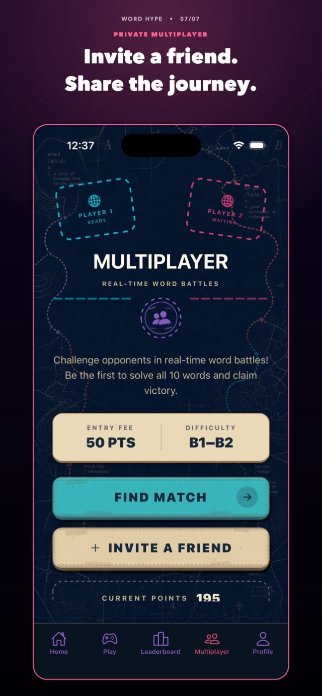 Real-time multiplayer: find a match or invite a friend